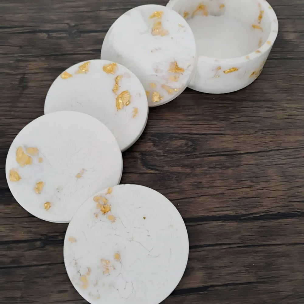 Marble Coaster Set with Gold Accents